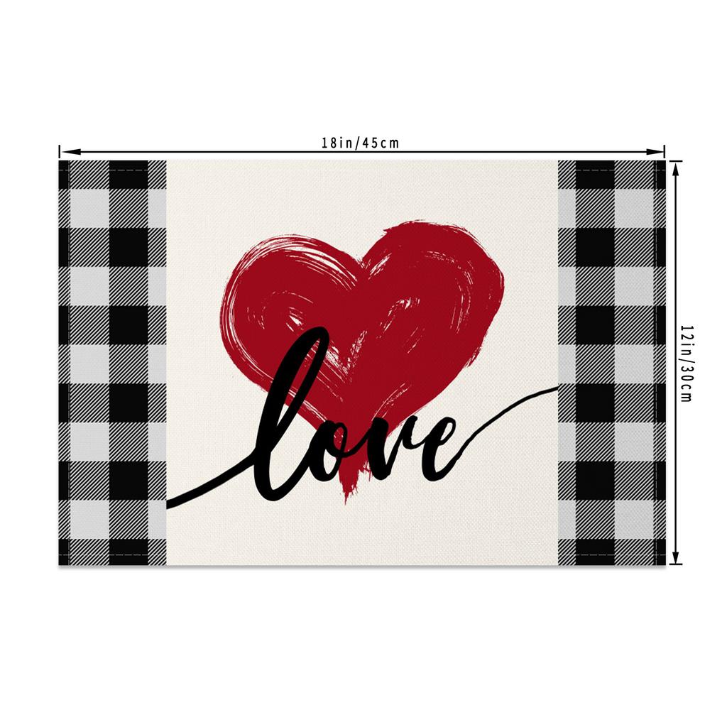 Heart Shape Placemats Romantic Love Pattern 4pc Linen Dining Mats Heat Resistant Valentine's Day Wedding Anniversary Party Decor