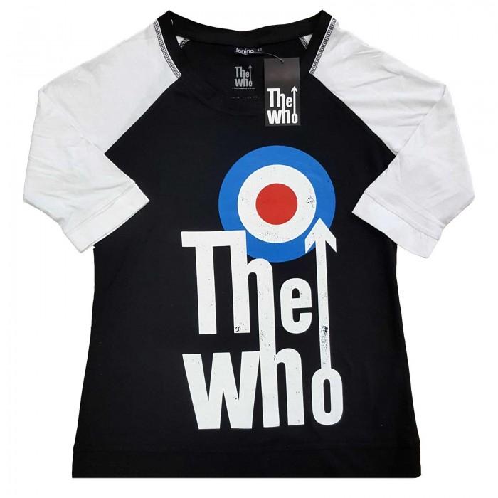 The Who Camiseta raglan de algodão com alvo elevado para mulheres/senhoras XS branco/preto