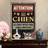French Vintage Aluminum Tin Sign Beware of Dog Untrustworthy Cat Farmhouse Front Door Porch Backyard Wall Art Decor Gift