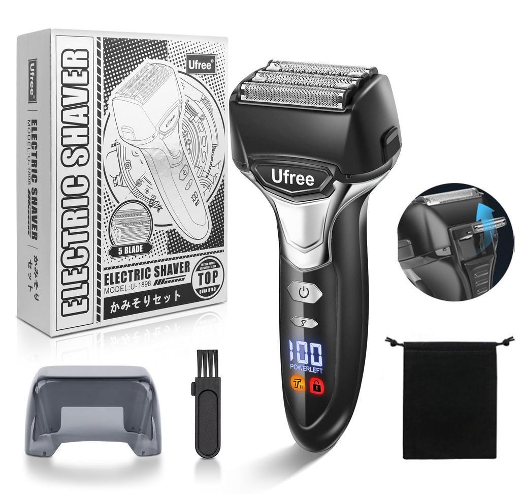 TCELL Electric Reciprocating Shaver with Sideburn Mesh Suitable for Shaving in the LED and Storage Bag Men's Shaver, 5-Blade Trimmer, High-Speed