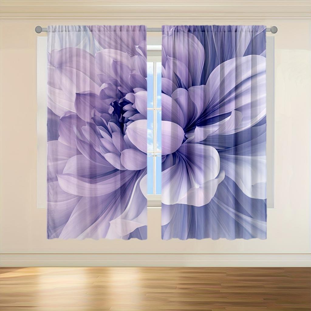 Set Of 2 Elegant Curtains Soft Lilac Grey Abstract Floral Design Exuding Tranquil Atmosphere Sheen Fine Detailing Curtain Polyester