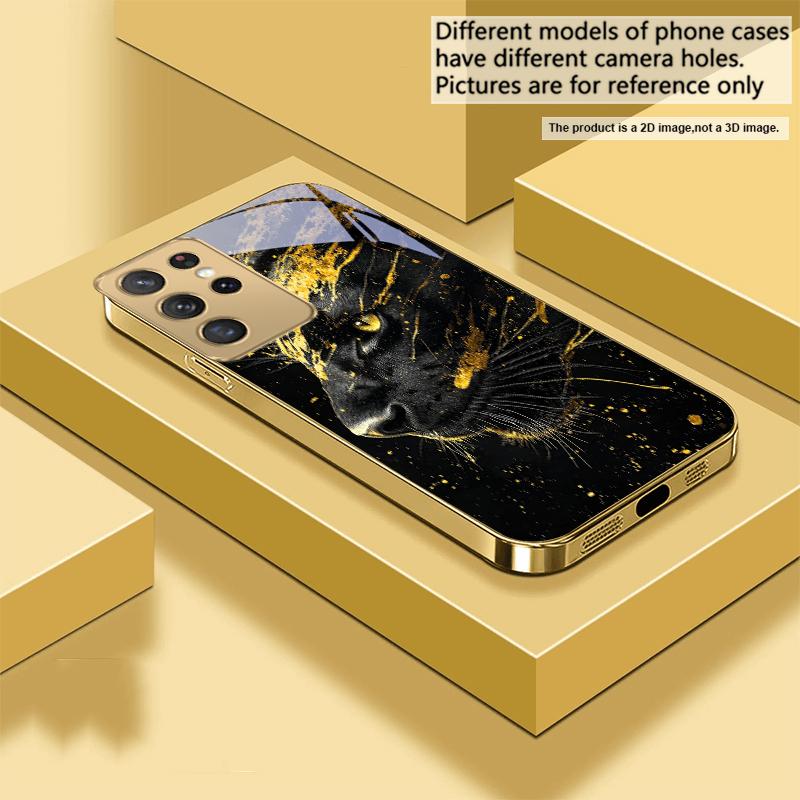 Black Panther Roars For Samsung Galaxy S26 S20 FE S21 S22 S23Plus S24 Ultra 25Ultra S21+ S9 S22 S8 S23 Golden Glass Phone Case