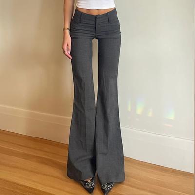 Casual Basic Solid Straight-leg Suit Pants Office Elegant Slim-fit Low-waist Wide-leg Pants