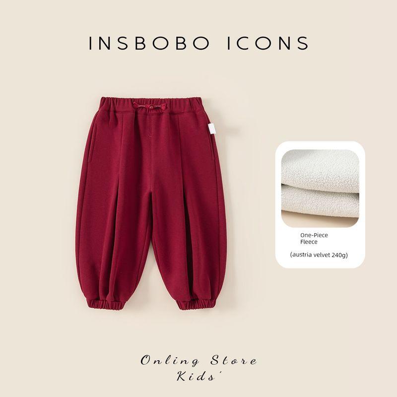 Insbobo Boys  Pants 2025 Winter Thickened Children s Sports Pants Children s Clothing Girls  Long Pants Fleece-Lined Autumn and Winter Wear Crimson 130