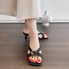 Fashion Shoes Woman's Slippers Square Toe Glitter Slides Heeled Mules Rubber Flip Flops 2025 Jelly High Hawaiian Thin Scandals Crystal