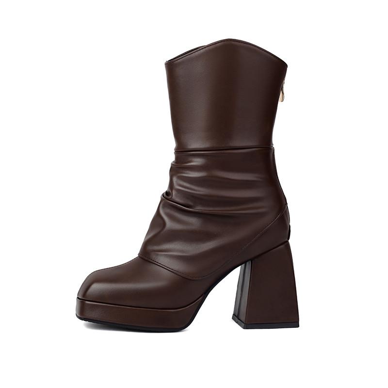 Women's high-heeled short boots autumn and winter new European and American style waterproof table thick heel solid color large size short boots