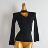 Export Single Sexy Sexy Halter Beaded Hollow-out Flare Sleeve Sweater Women's Clothing Fall/Winter Slim Easiest for Match Bottoming Shirt
