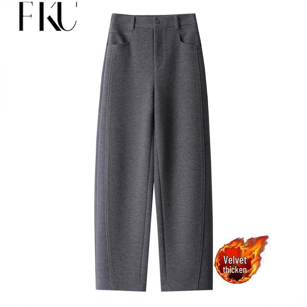 

Women s High-Waisted Fleece-Lined Slimming Wool Pants - Versatile Straight-Leg Style XXL (130-145 cm)