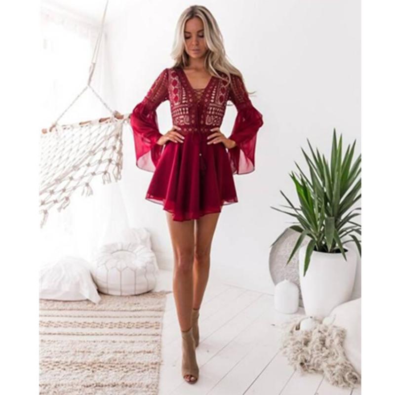 Women Lace Long Sleeve Bodycon Cocktail Party Pencil Dress Bandage Dresses
