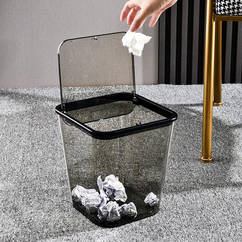 Light Luxury Waste Bins Home Living Room with Cover Bedroom Toilet Living Room Dormitory Desktop Transparent Acrylic Trash Can