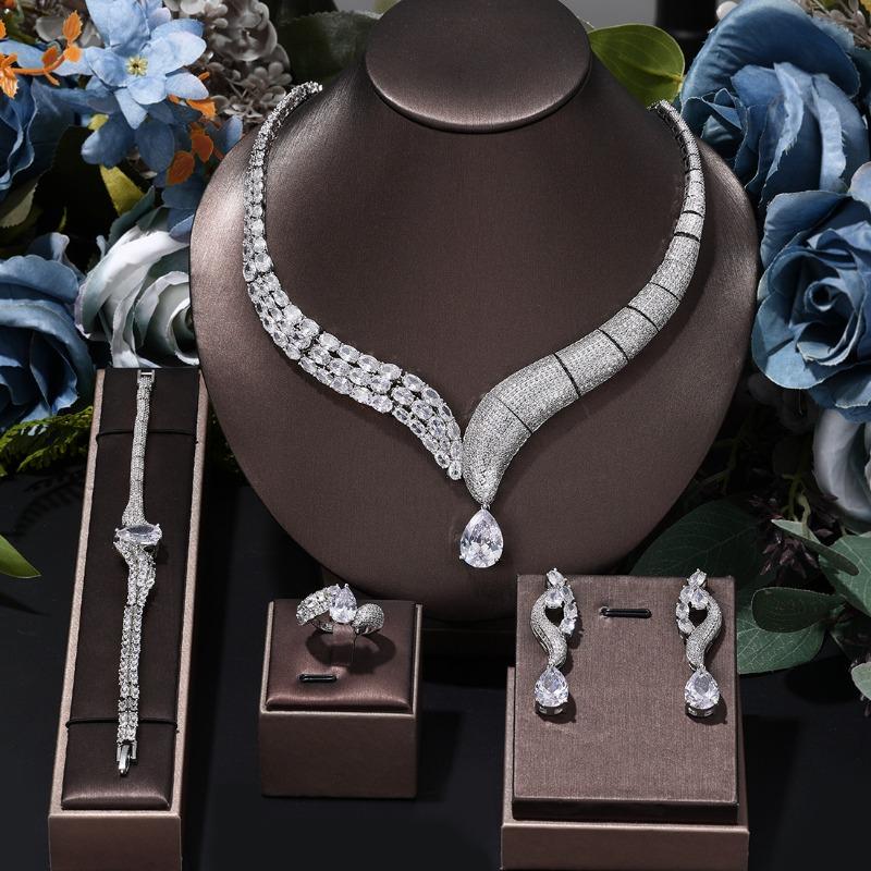 Four-piece Necklace, Earrings, Rings, Bracelets, Zircon Jewelry Set, Bridal Accessories