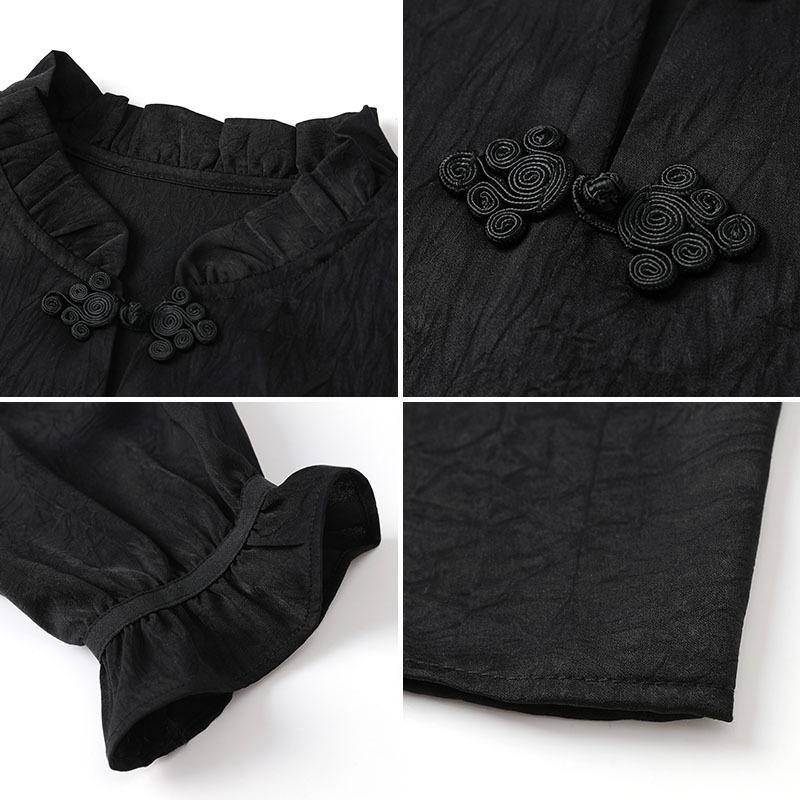 Chiffon Women's Mid Sleeve Top, Chinese Summer Five Quarter Sleeve Retro Chinese Style Shirt