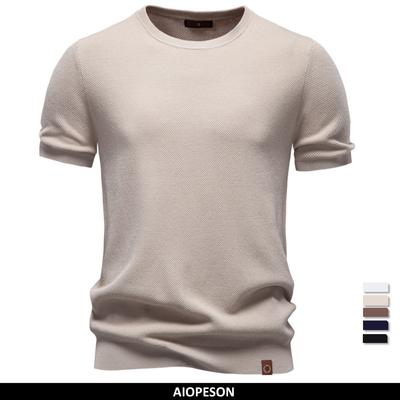 Eis-Seide Unifarbene T-Shirts für Herren O-Ausschnitt Kurzarm Kühl Atmungsaktiv Tägliche T-Shirts für Herren