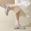 One-word sequined light-mouth single shoes for women's autumn new Xiaoxiangfeng splicing is not tired of foot temperament square head thick heel eve