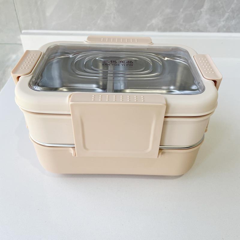 Stainless Steel Double-Layer Insulated Lunch Box, Large Capacity Compartmentalized Bento Box for Students & Office Workers