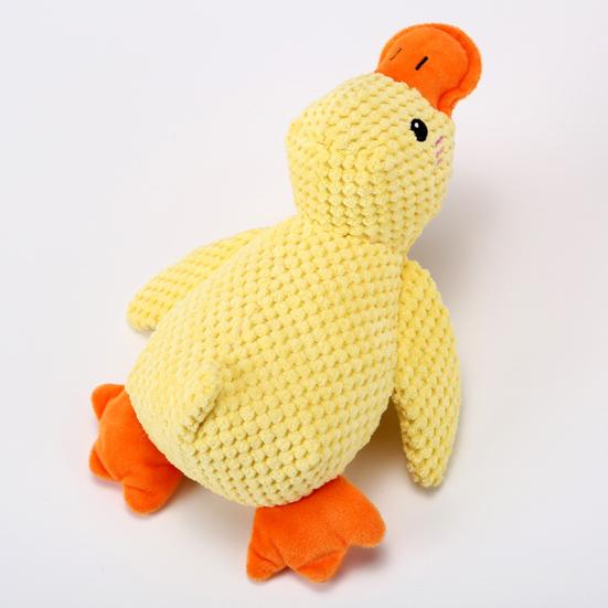 Quacking Yellow Duck Dog Toy Boredom Stress Relief Crochet Stuffed Duck Pet Chew Interactive Toy Puppy Calming Plush Doll Squeaky Toy Pet Supplies