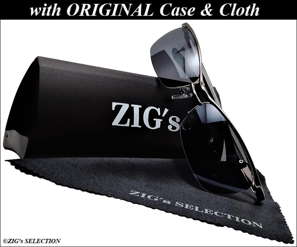 All Dark UV Black Original Sunglasses Case with Cloth [ZIGs] Black, Black, Protection, Frame, Metal, Half-Rim, Two-Bridge, Square, Men's, (gls03bl)