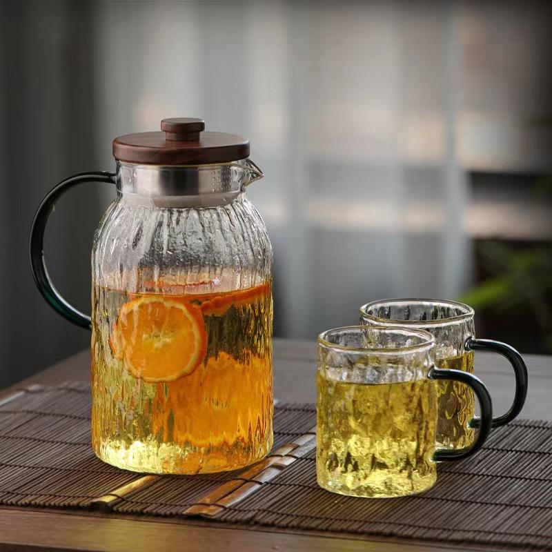 Summer Large Capacity Cool White Boiled Water Kettle Heat-resistant Thickened Glass Cold Water Kettle Household Glacier Pattern Cold Water Kettle Set