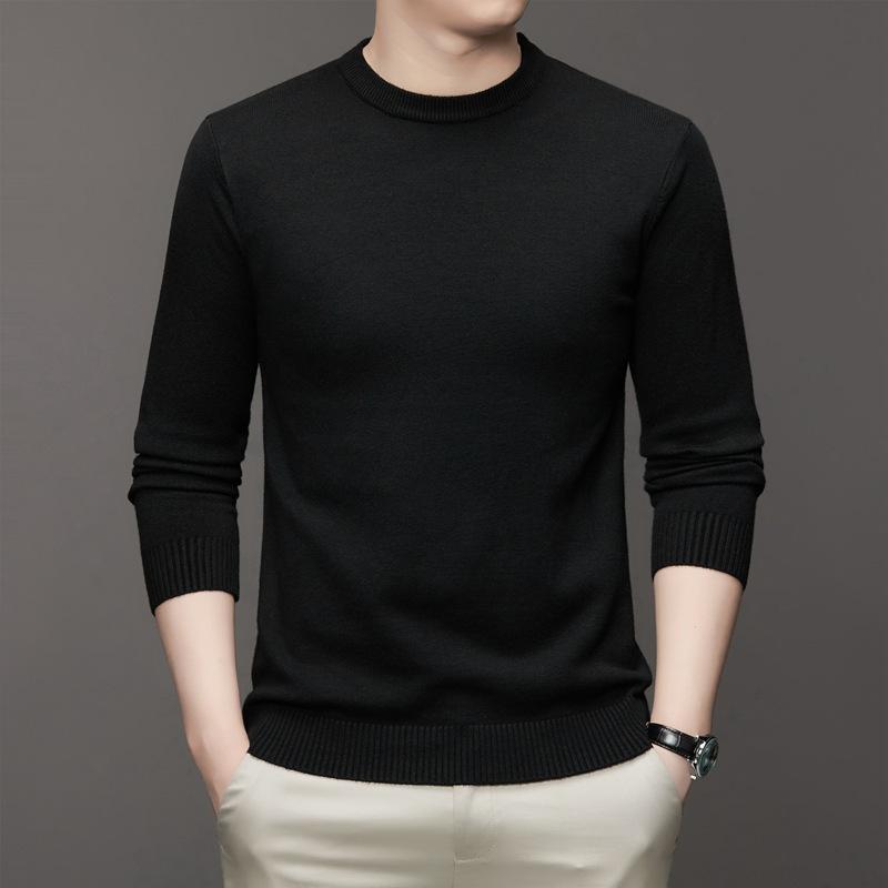 

Men s Round Neck Long Sleeved Solid Color Sweater Autumn and Winter Soft Warm and Comfortable Top 4XL чорний
