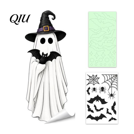 Waterproof Window Stickers Halloween Glow-in-the-Dark Cling, Spooky Ghost Skeleton Glass Sticker, Clings Static Decal for Holiday Party Home Decor