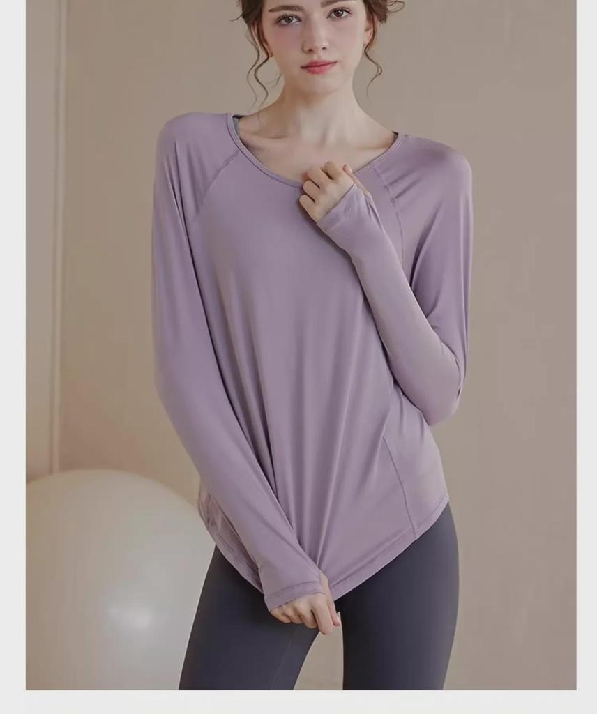 Damska koszulka sportowa z długim rękawem szybkoschnąca - Slim, oddychająca i o luźnym kroju na wiosenne bieganie na świeżym powietrzu i jogę