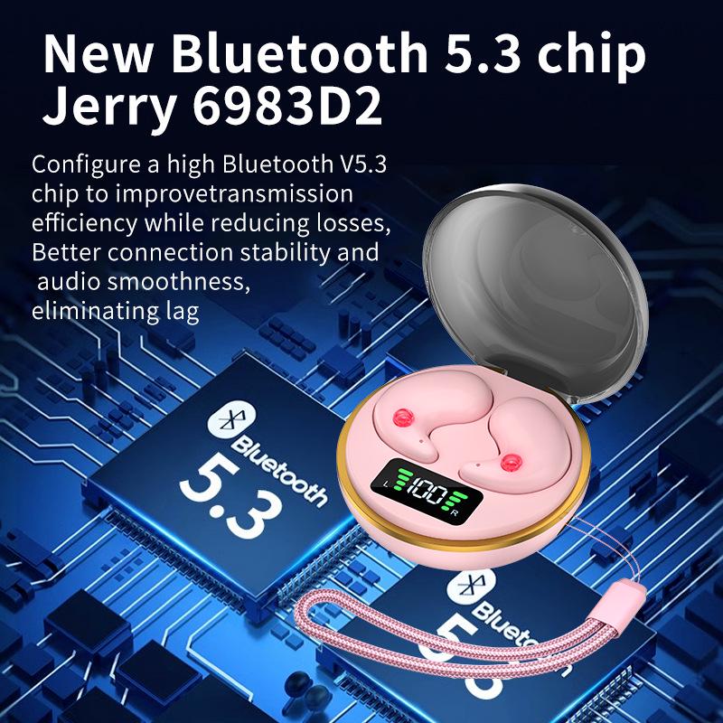 BY8 Bluetooth Sleep Earbuds - Non-In-Ear, Double Ear, Mini Invisible Design with Charging Case & Digital Display - Casual Stereo Sound.