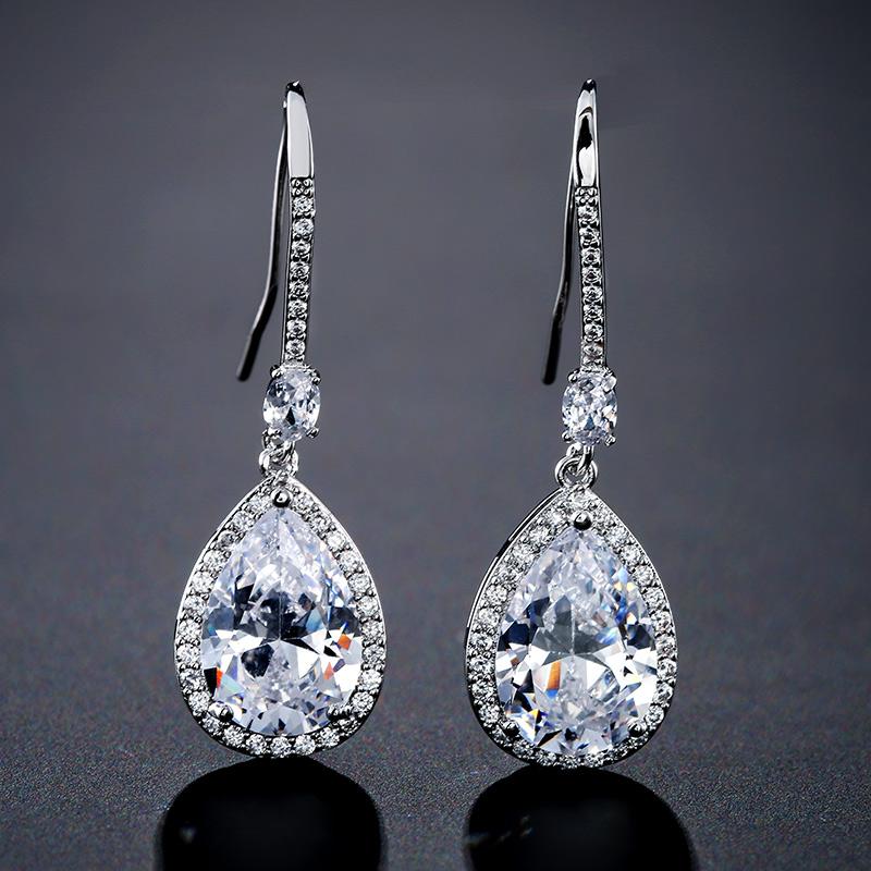 ZAKOL Luxury Teardrop Cubic Zirconia Dangle Earrings For Women Sparkling Crystal Earrings Bridal Wedding Party Jewelry Gift