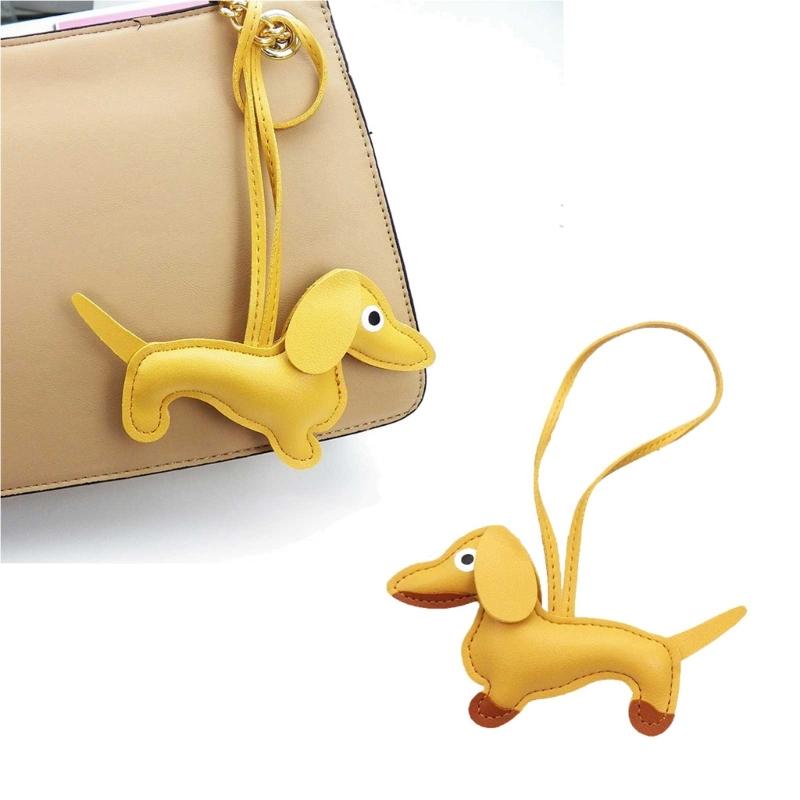 Mini Dachshund Dog Keychain  PU Leather Animals Keyring Hanging Ornament Backpack Handbag Charm Gift for Men Women