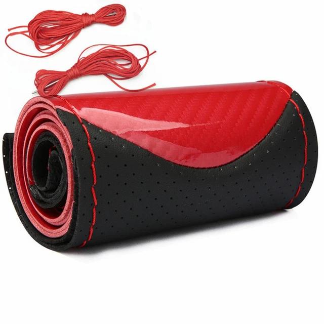 Sportovní volant do auta Kryt z uhlíkových vláken DIY Ruční šití PU Kůže Chránič Pletený kryt