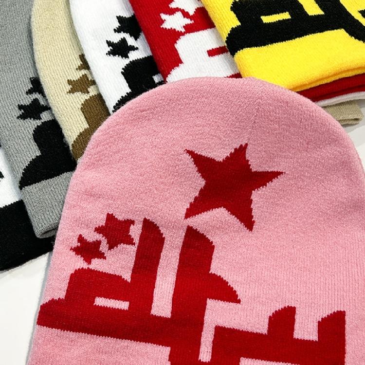 Women Knit Beanie Hats Warm Ear Protector Hat Teens Jacquard Star Handmade Hat
