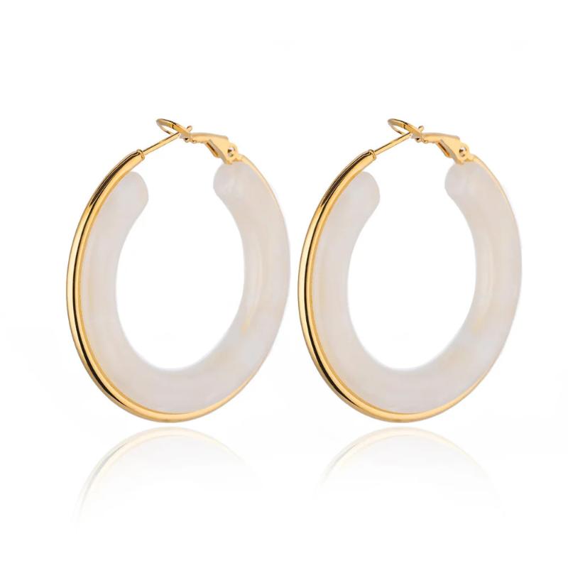 European And American Exaggerated Gradient Color Retro Style Temperament C-Shaped Resin Earrings Stainless Steel Hoop Earrings