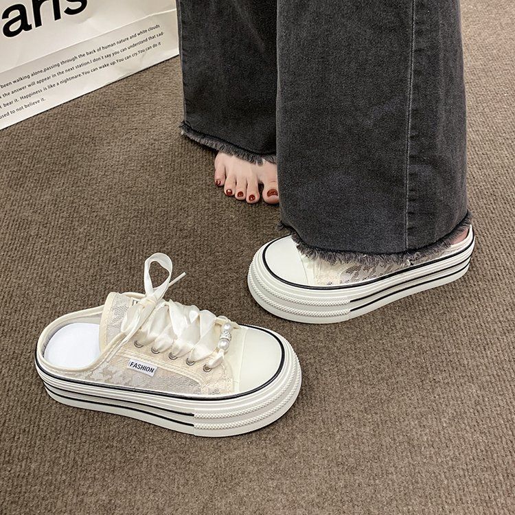 

Тапочки Baotou Half Slippers, женская летняя одежда, новые белые туфли с одной педалью, универсальные, дышащие, модные, на толстой подошве, классные тапочки 35 бежевый