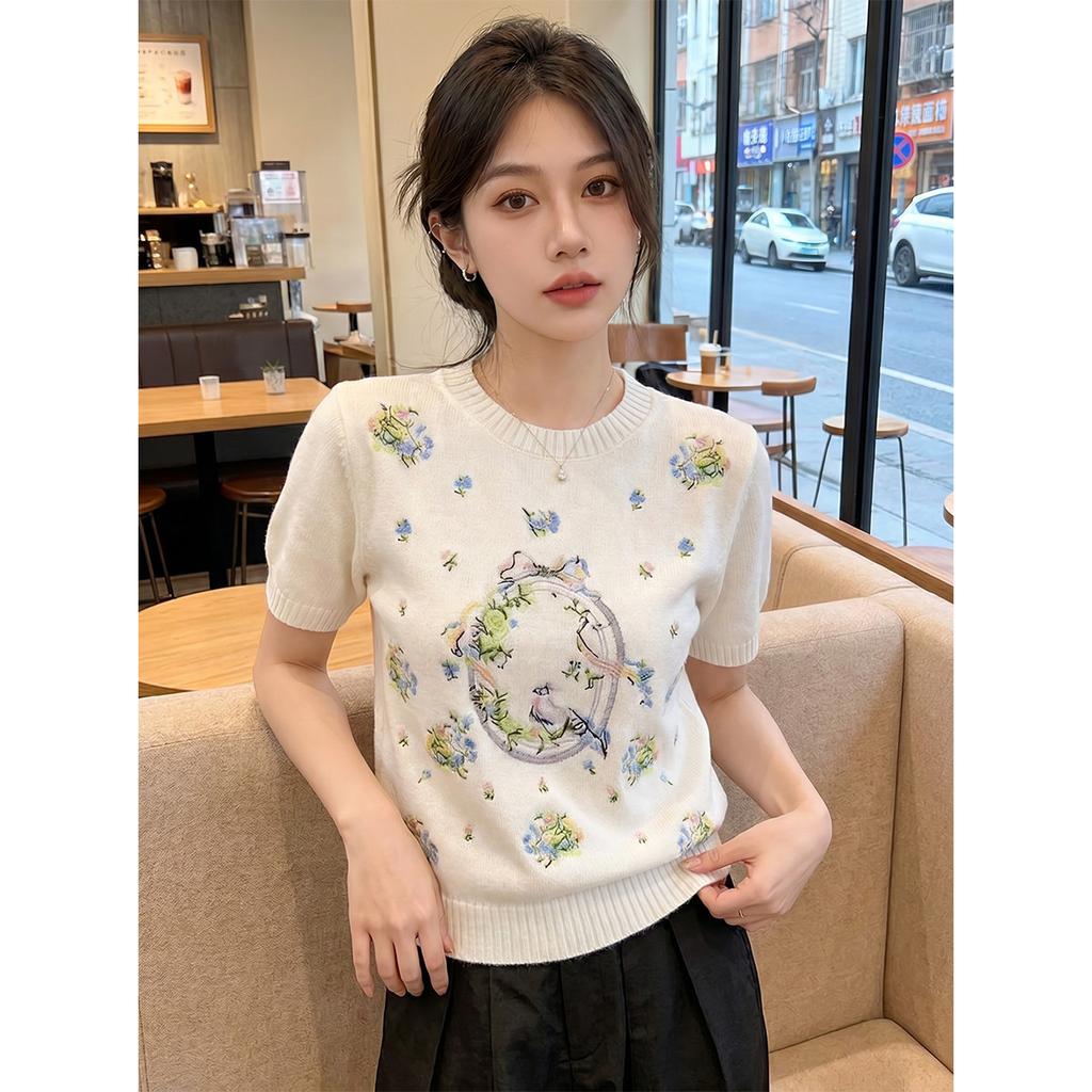 2026 Spring/Summer New Lazy Short Sleeve Knitted Shirt Women's Versatile Daily Casual Top