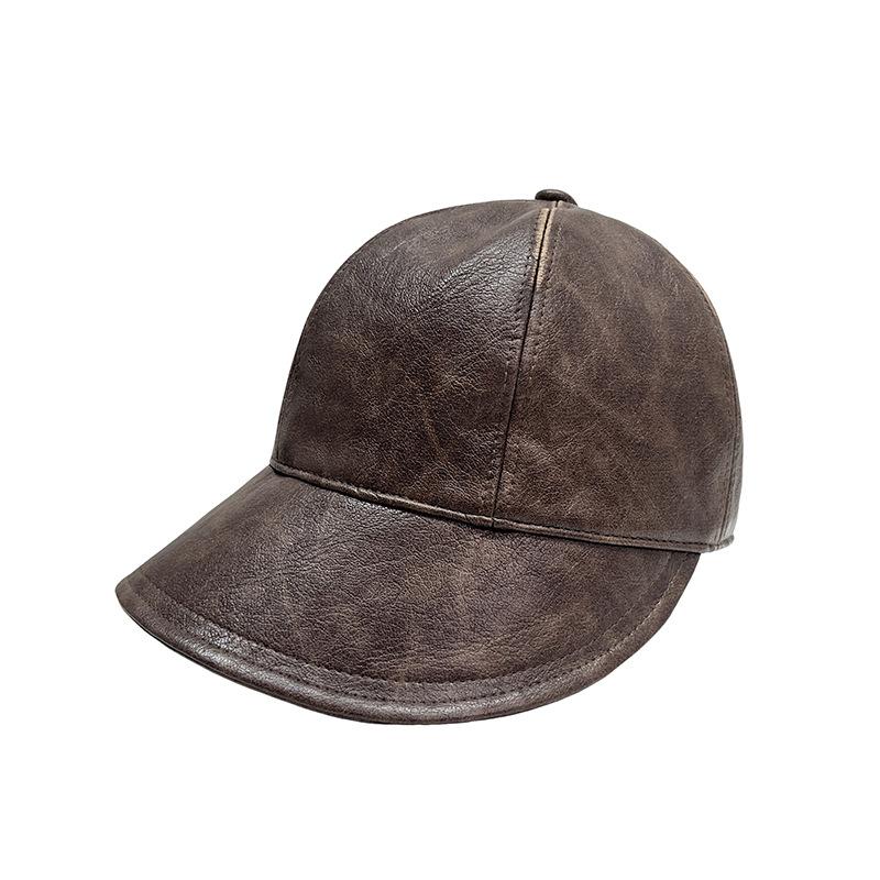 British Style Retro Fisherman Hat for Women Autumn and Winter PU Leather Versatile Duck Tongue Hat