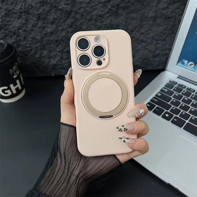 Luxury Liquid Silicone Magnetic Magsafe Phone Case For iPhone 16 Plus 15 14 13 11 12 Pro Max Rotating Bracket Cover