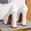 Kadın Rugan Yüksek topuklu ayakkabılar Bayan Su Geçirmez Platform Yüksek Topuklu Kadın Yuvarlak Ayak Kalın Topuk Tek Ayakkabı Kadın Ofis iş ayakkabısı OL Ayakkabı