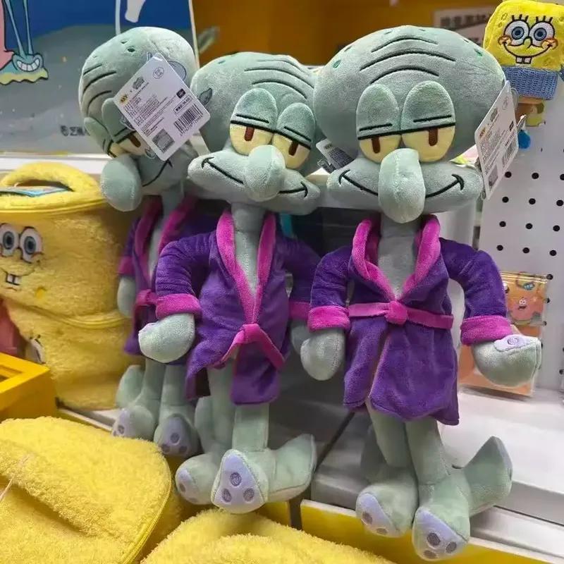 Cartoon Spongebob Squidward Plush Doll Anime Purple Pajama Robe Soft Stuffed Toy Bedtime Sleeping Accompany Doll Surprise Gfts