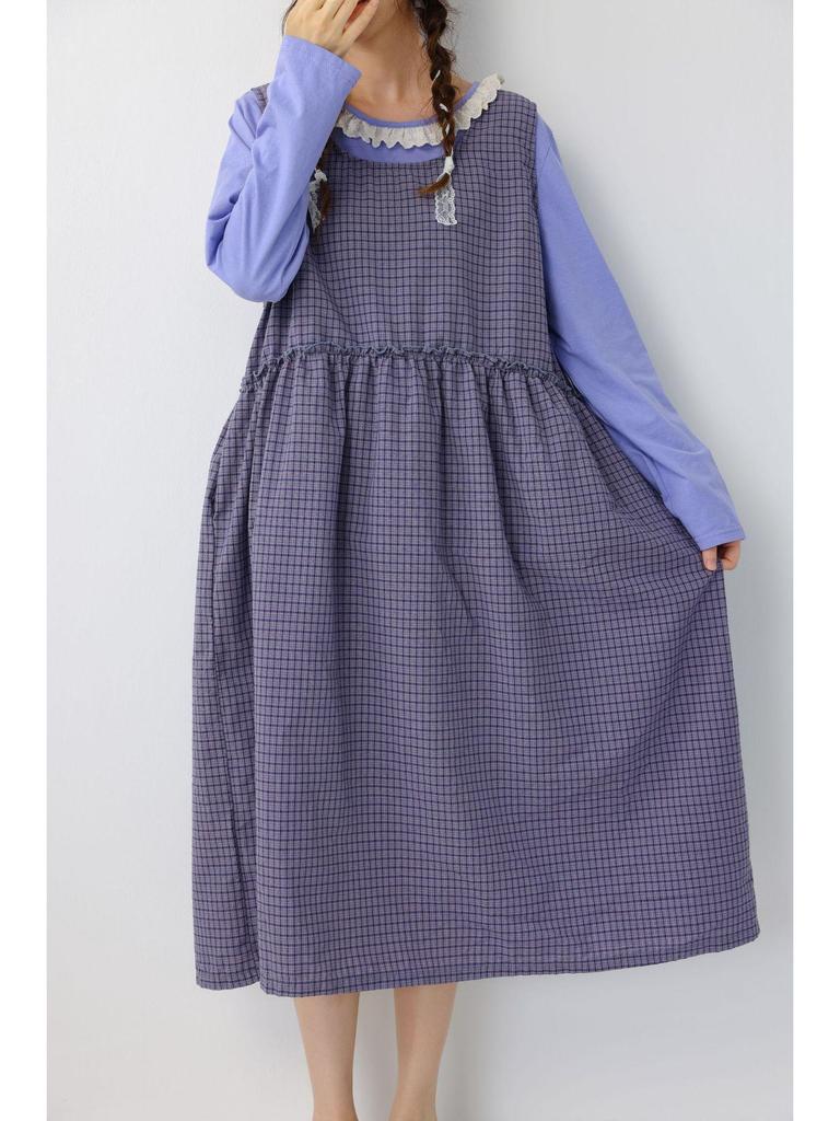 2026 Spring Artistic Sleeveless Layered Long Vest Dress - Fresh Japanese Plaid Design