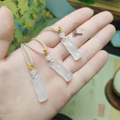 Natural Chalcedony Bamboo Pendant: High Transparency Ice Agate Necklace
