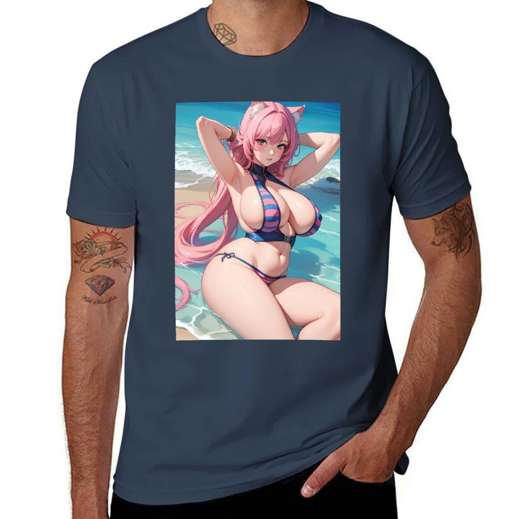 Cat Girl At The Beach Tshirt Unisex T Shirts Cotton Unisex T Shirts High Quality Luxury Brand Tshirt