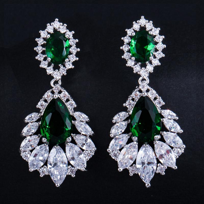 

Ircons Elegant Chandelier AAA+ Cubic Zirconia Long Big Crystal Bridal Dangle Drop Earring for Wedding Jewelry CZ202 зелений