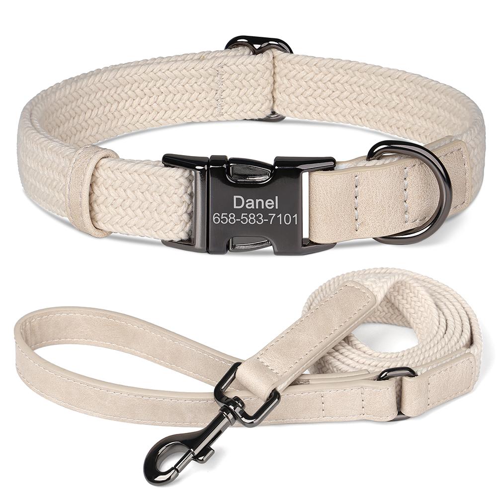 Personalisierte Hundeleine und Halsband Set Nylon Hundehalsbänder Mit Leine Verstellbares Haustierhalsband für Kleine Große Hunde Langlebig