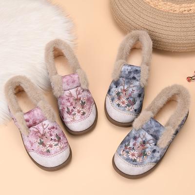 Women's Winter Casual Peplum Cotton Boots Fashion Embroidered Snow Boots Padded Thickened Moms Comfortable Outdoor Hiking Shoes