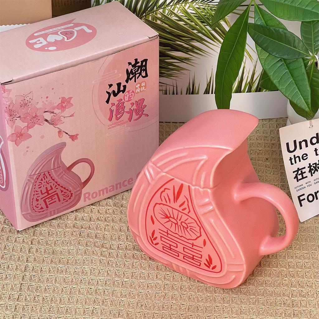 Produto único -- copo de cerâmica para kueh de pêssego vermelho, estilo nacional, mercadoria de estilo chinês, periferia personalizada, presente de aniversário, prático