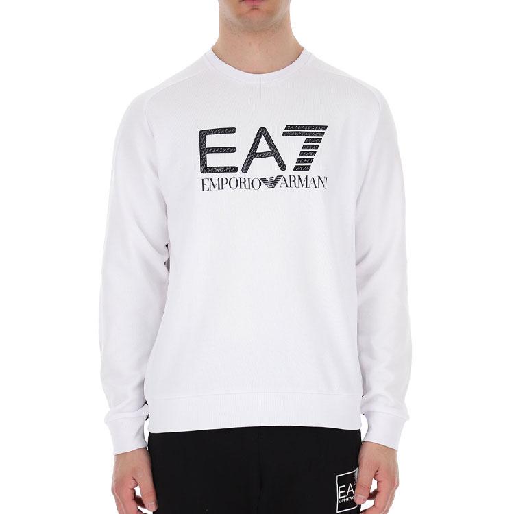 Emporio Armani EA7 SS22 Logo Print Rundhals Pullover Langarm Sweatshirt Herren sweatshirt Weiß 3LPM54-PJEQZ-1100