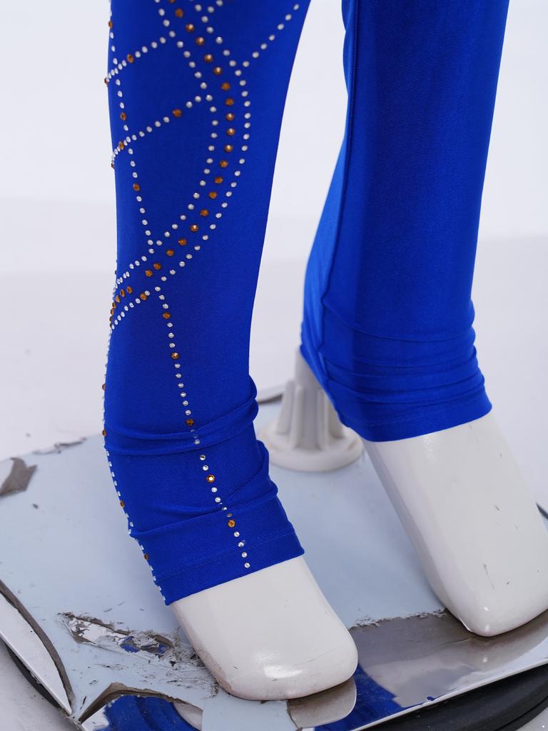 Girls Dance Bodysuit Sparkly Rhinestones Sheer Mesh Patchwork Full Body Performance Wear