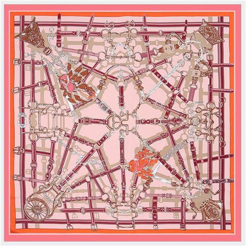 POBING Silk Scarf Women Large Shawls Euro Belt Chain Print Stoles Square Bandana Luxury Kerchief Scarf Female Foulards