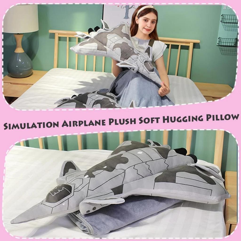 Airplane Model Plush Soft Throw Pillow With Blanket Large Padded Space Plush Airplane Toy Cushion