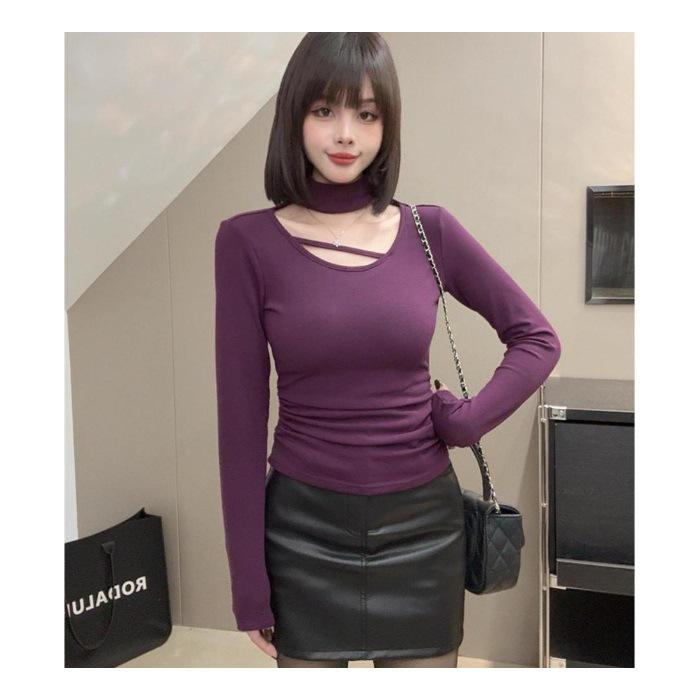 New Style Elegant Halterneck Slim Fit T-Shirt for Women - Versatile Fashion Base Layer Top.