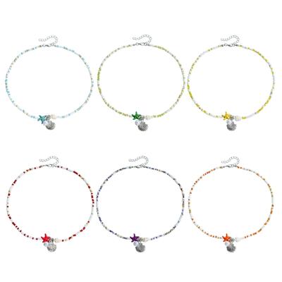 Beautiful Bohemian Starfish Pendant Necklace Colorful Bead Choker Adjustable Neck Chain Jewelry for Women and Girls
